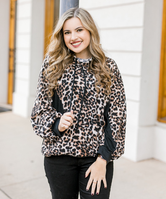 Warming Up Wild Leopard Colorblock Turtle Neck Pullover