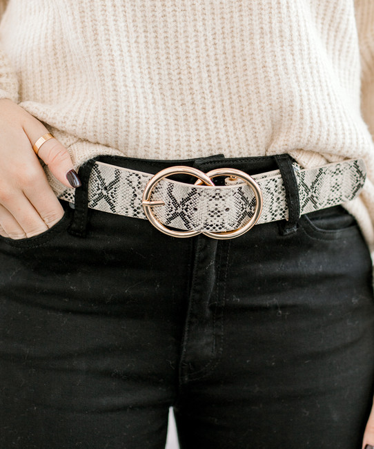 snakeskin double buckle belt