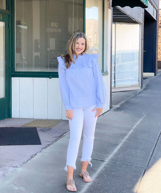 Earn Your Stripes Button Down Ruffle Sleeve Top