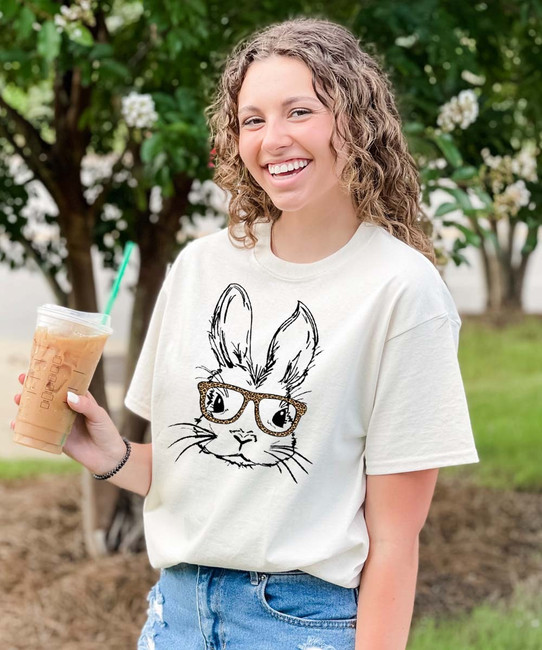 bunny with leopard glasses shirt