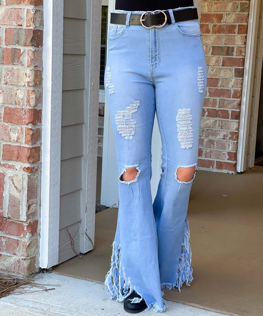 ripped high waisted bell bottom jeans