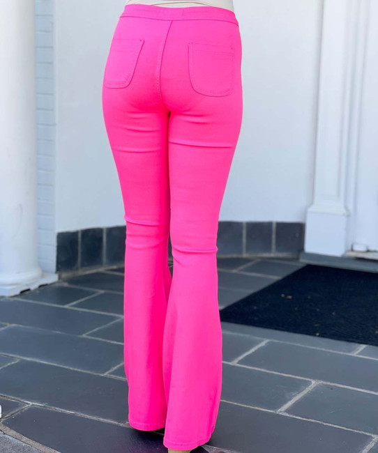 Women Solid Pink High-Rise Waist Slip-On Flared Regular Trousers - Berrylush