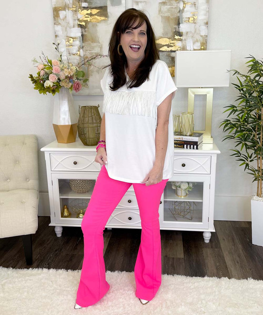 Flare With Me High Waist Stretch Disco Bell Bottom Pants - Neon Pink