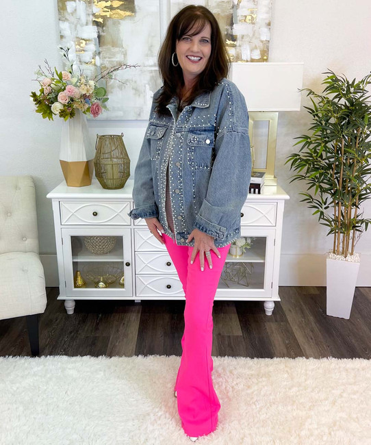 Wholesale hot pink flare jeans Trendy Affordable Clothing –