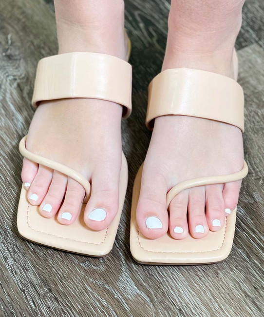 Cardi Strappy Faux Leather Square Toe Sandals - Nude - FINAL SALE