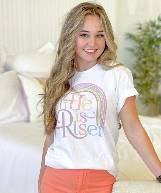 He Is Risen Rainbow Graphic Tee