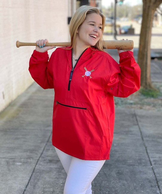 Red baseball store pullover