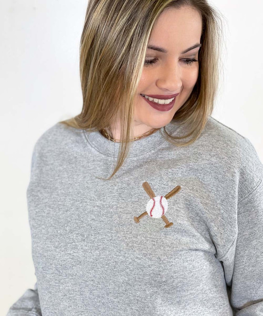 Embroidered Baseball With Crossed Bats Sweatshirt - Sport Grey