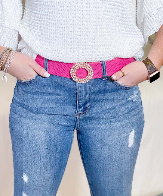 Eye Catcher Rhinestone Buckle Belt - Fuchsia