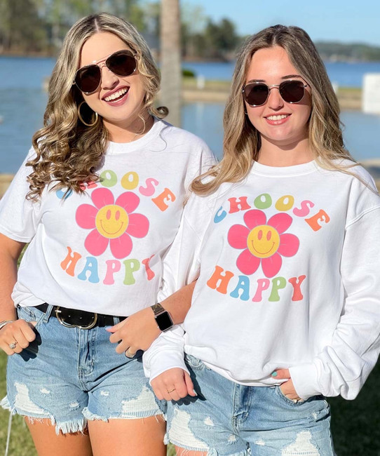 Choose Happy Smiley Flower Graphic Shirt