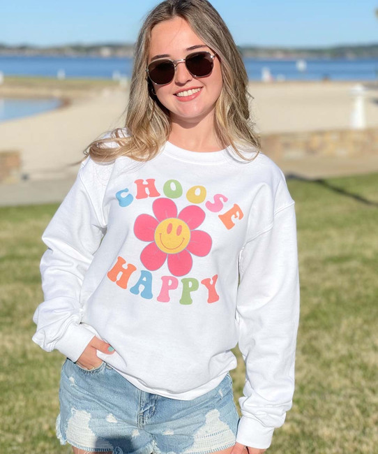 Choose Happy Smiley Flower Graphic Shirt