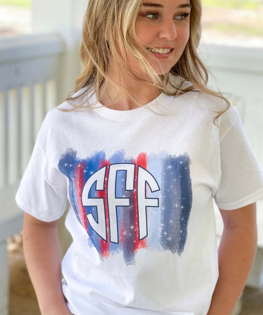 Monogrammed Patriotic Brush Strokes Graphic Shirt