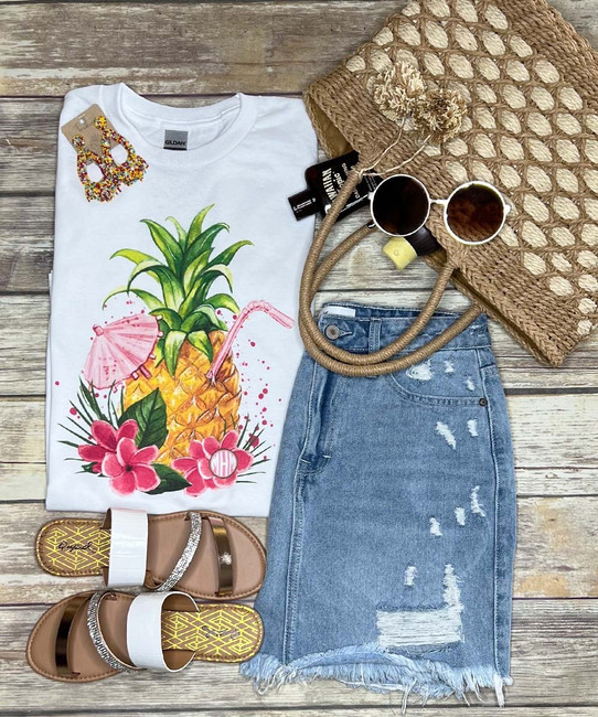 Monogrammed Tropical Pineapple Graphic Shirt