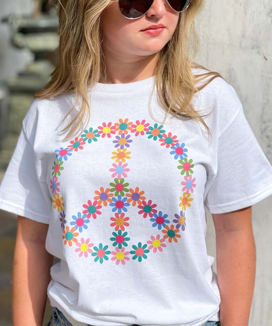 Colorful Floral Peace Sign Graphic Shirt