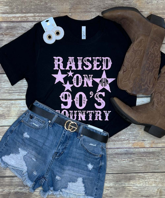 Monogrammed Raised On Country Bella Canvas Tee - Black