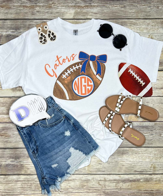 Monogrammed Customizable Football With Bow Graphic Shirt