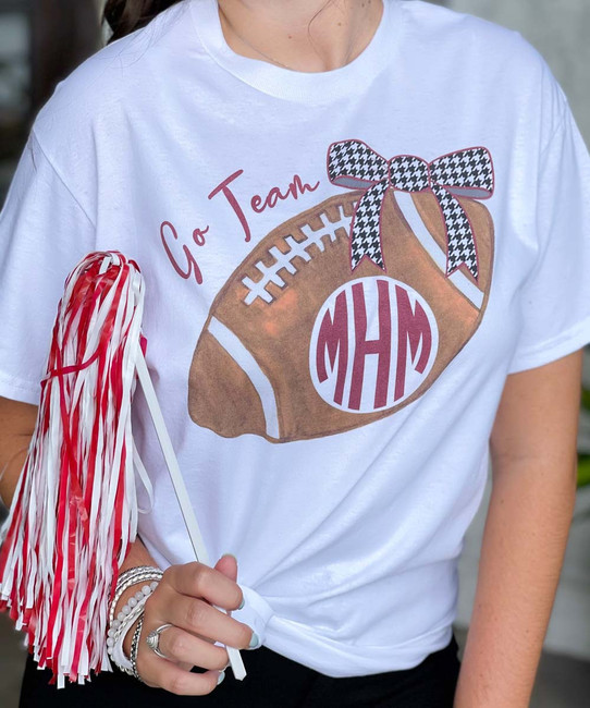 Monogrammed Customizable Football With Bow Graphic Shirt