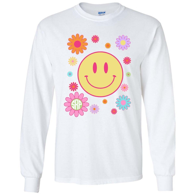 Monogrammed Smiley Face And Daisies Graphic Shirt