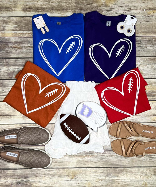 Football Heart Graphic Tee Shirt
