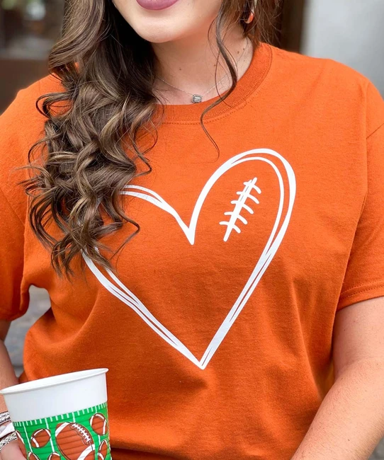 Football Heart Graphic Tee Shirt