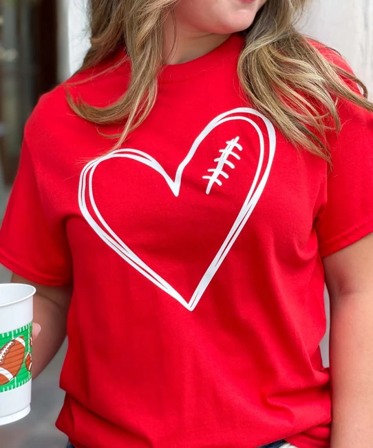 Football Heart Graphic Tee Shirt