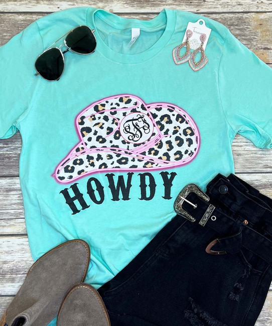 Monogrammed Howdy Cowgirl Hat Bella Canvas Tee