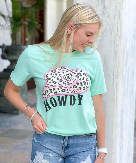 Monogrammed Howdy Cowgirl Hat Bella Canvas Tee