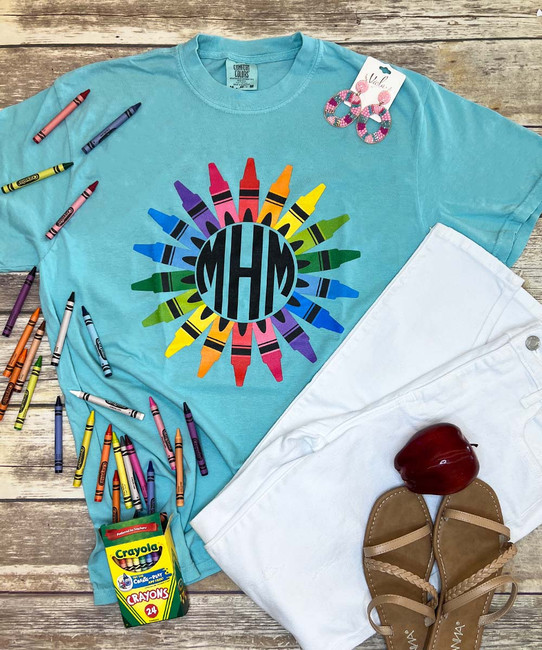 Monogrammed Crayon Circle Colors Graphic Shirt