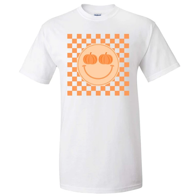 Pumpkin Smiley Checkerboard Graphic Shirt