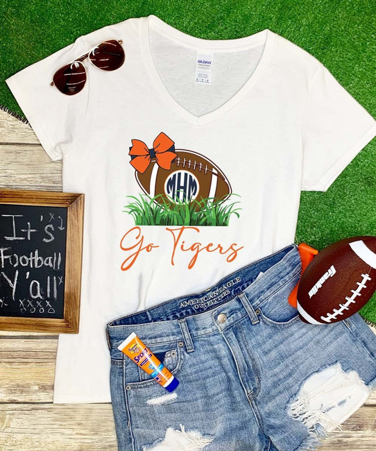 Monogrammed Football In Grass Graphic Tee
