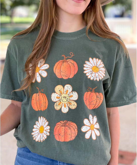 Pumpkins And Flowers Comfort Colors Shirt