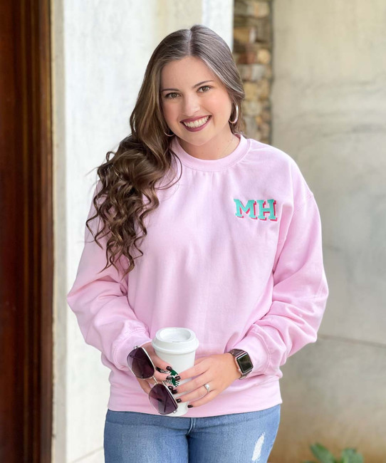 Born to Be Sassy Shadow Block Monogram Graphic Sweatshirt - White