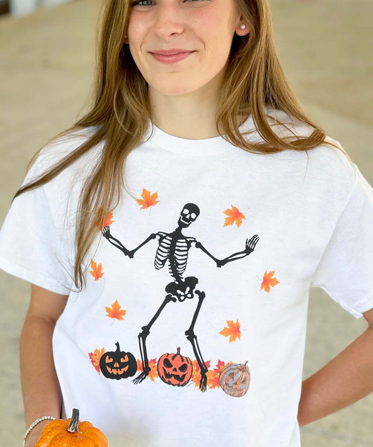 Dancing Skeleton With Jack O Lanterns Graphic T-Shirt