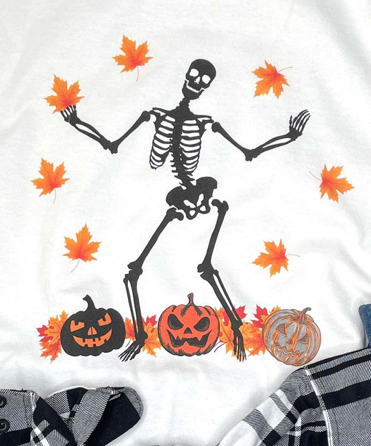 Dancing Skeleton With Jack O Lanterns Graphic T-Shirt
