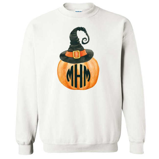 Monogrammed Pumpkin With Witch Hat Graphic T-Shirt