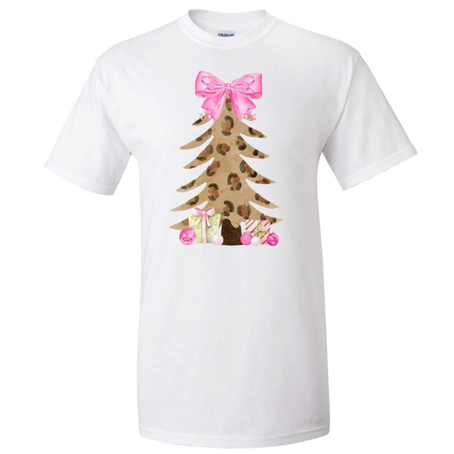  Leopard Christmas Tree With Packages Graphic Tee Shirt 