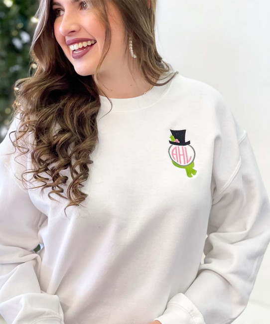  Embroidered Snowman Monogram Sweatshirt 