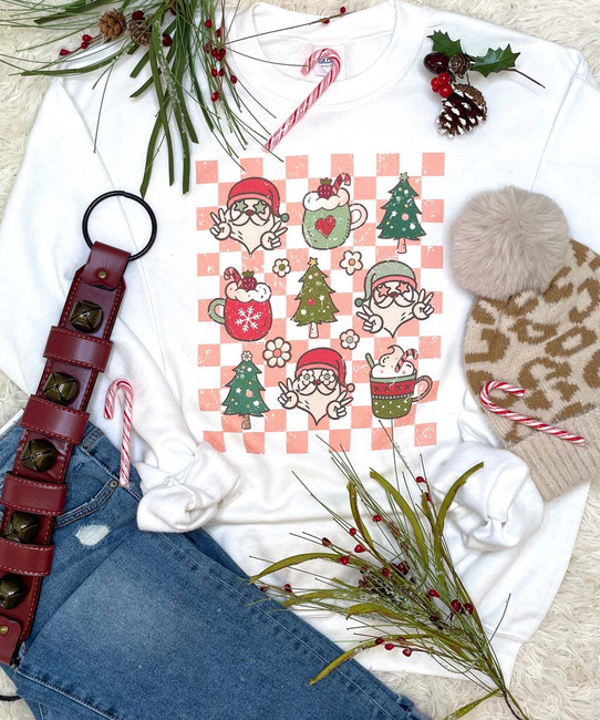 Christmas Checkerboard Graphic Tee Shirt