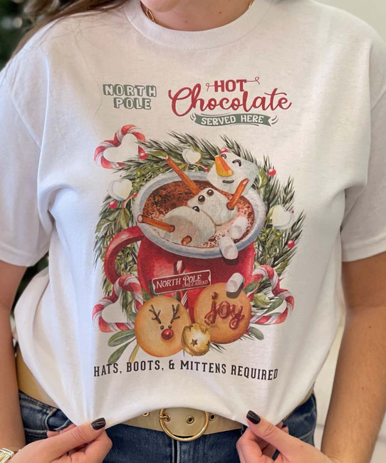  North Pole Hot Chocolate Graphic Tee Shirt 