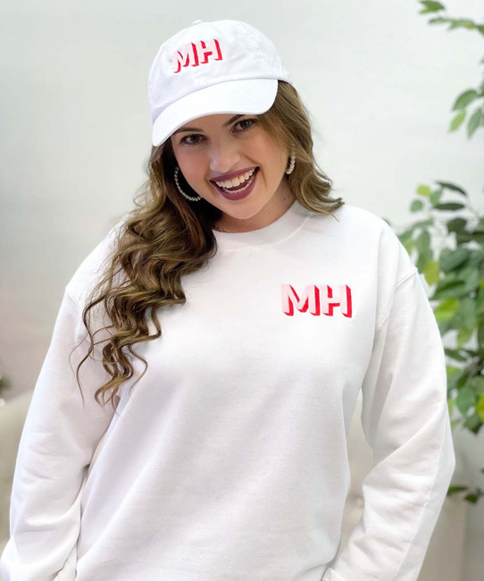 Born to Be Sassy Shadow Block Monogram Sweatshirt - White