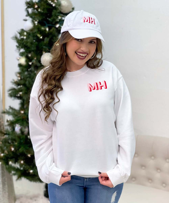 Born to Be Sassy Shadow Block Monogram Sweatshirt - White