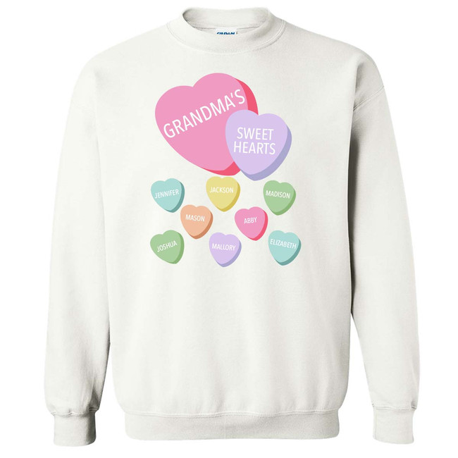  Personalized Grandparent/Mom Sweet Hearts Conversation Hearts Graphic Tee 