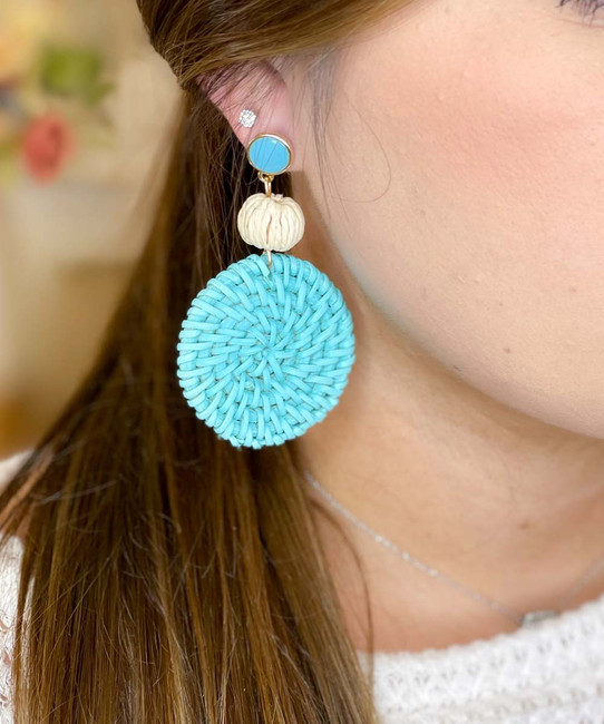  Coastal Vibes Straw Earrings - Turquoise 