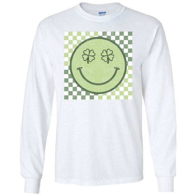  Checkerboard Shamrock Smiley Graphic T-Shirt 