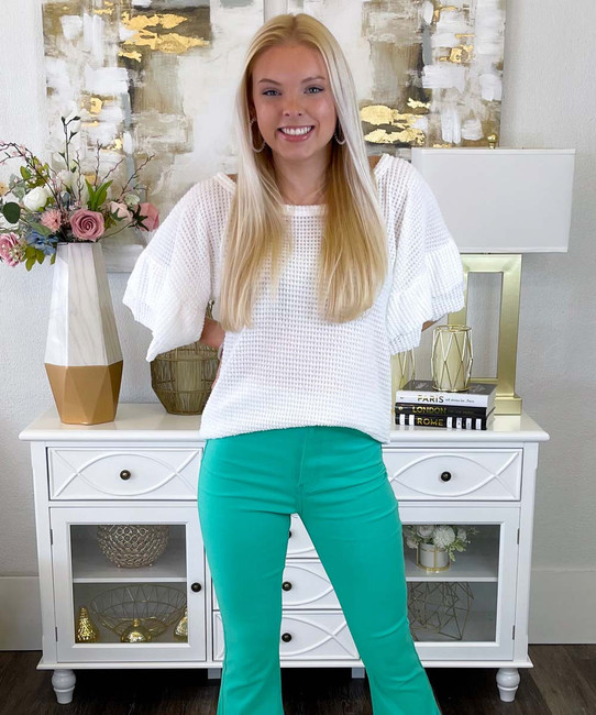  Flare With Me High Waist Stretch Disco Bell Bottom Pants - Mint 