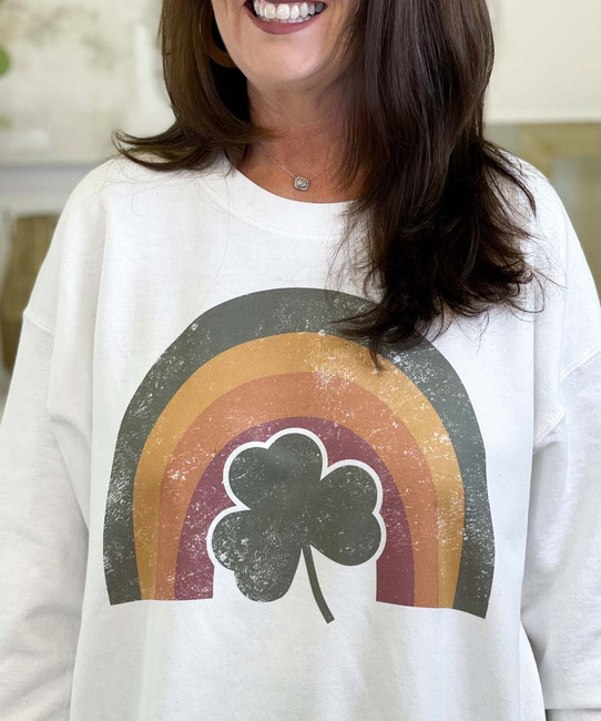  Distressed Shamrock Rainbow Graphic Tee 