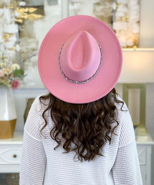  Pretty In Pink Fedora Hat With Rhinestone Band 