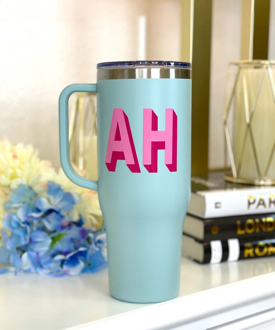 Monogrammed 40 oz Tumbler (Shadow) - Sprinkled With Pink