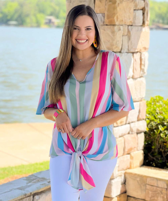  Good Times Multi Stripe V-Neck Top 