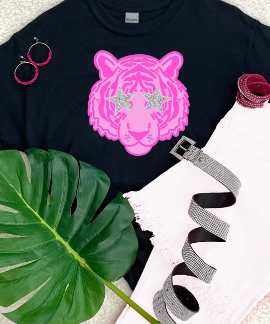  Preppy Pink Tiger Graphic Shirt 